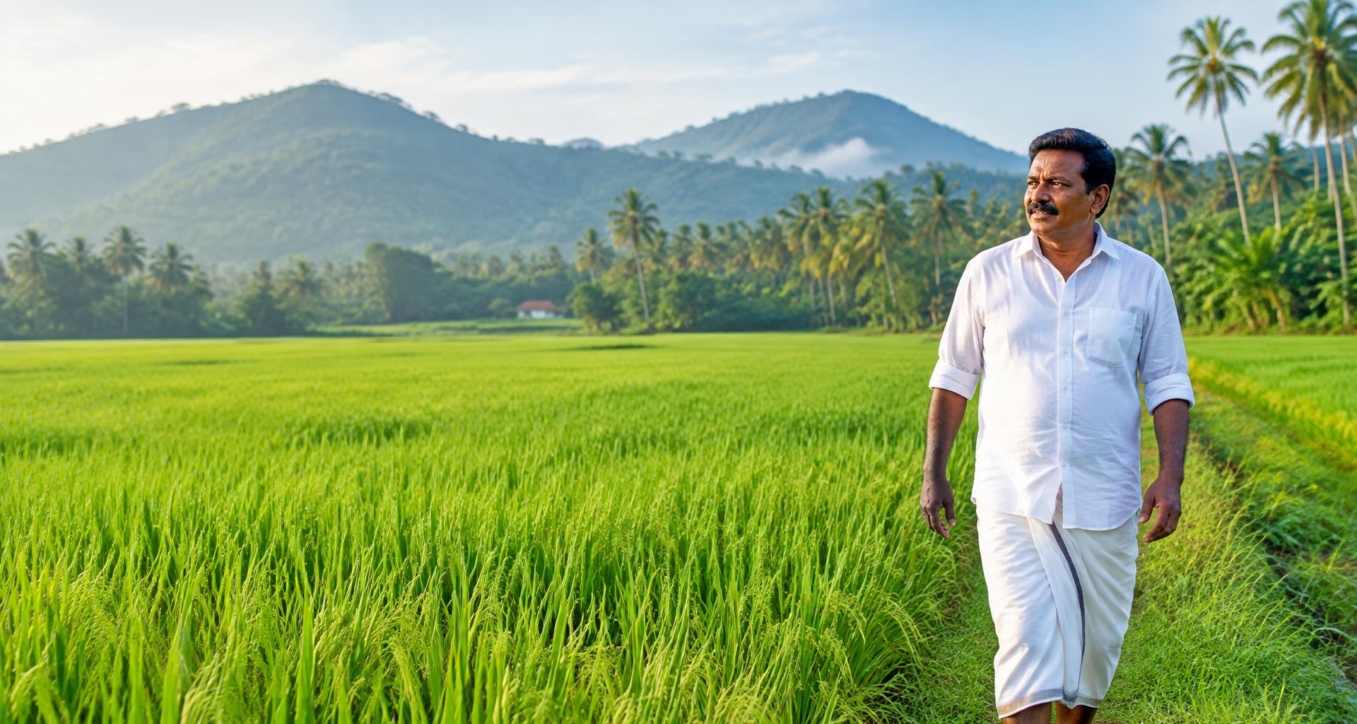 A farmer in Kerala paddy fields
